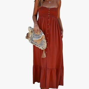 Amazon Sleeveless Spaghetti Strap Button Down Maxi Dress With Pockets